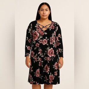 Floral Black and Pink Women's Dress